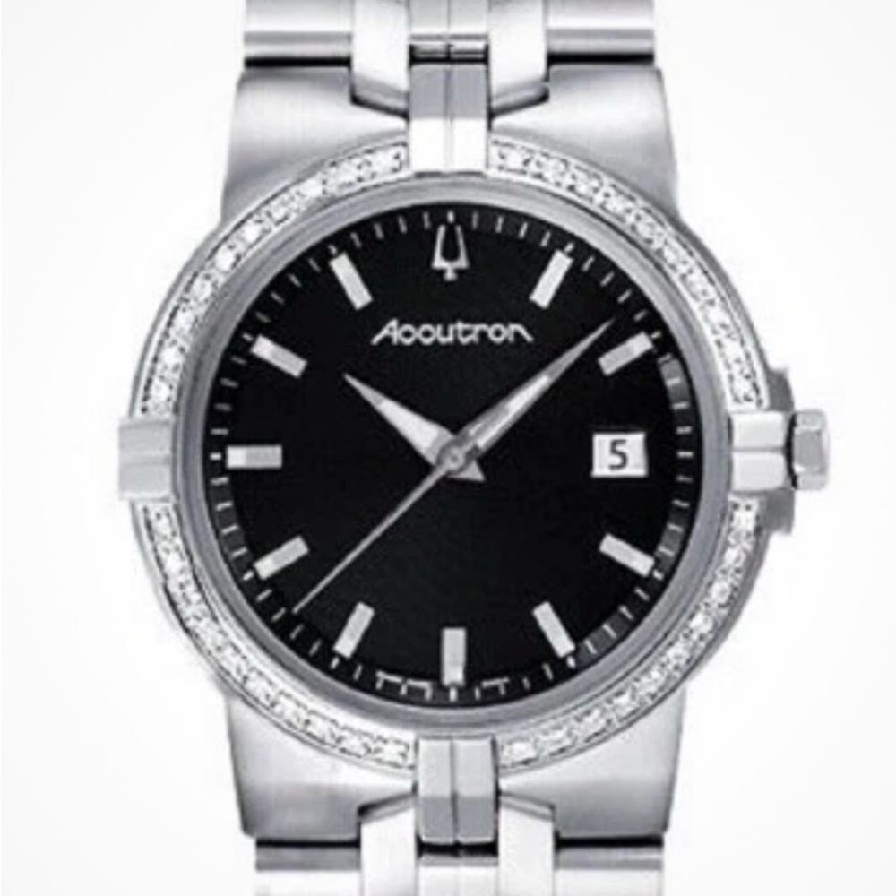 Men's Watch Bulova Accutron 26E04 Greenwich Diamond Black Dial Stainless